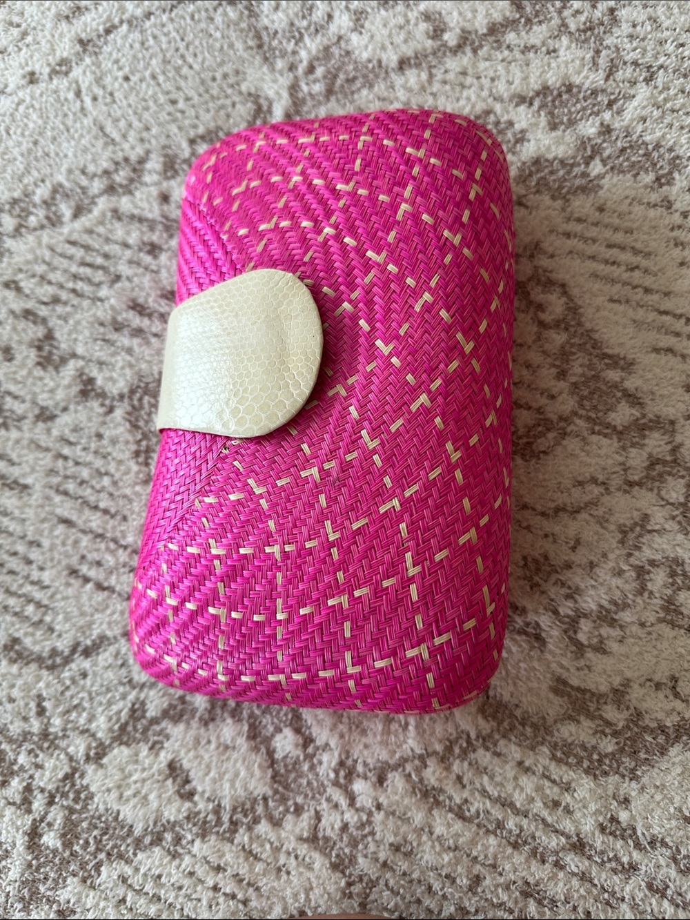 Lea Nealon Pink Woven Straw Clutch Crossbody Bag Resort Vacation - Picture 15 of 17